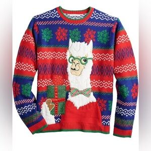 New Celebrate Together Glasses Llama Red/Blue Christmas Sweater -